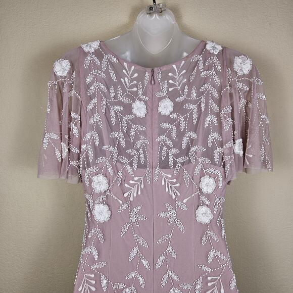 Adrianna Papell Embellished Dress Flutter Sleeve Cocktail Party Beaded Pink Sz 6 - Picture 11 of 16